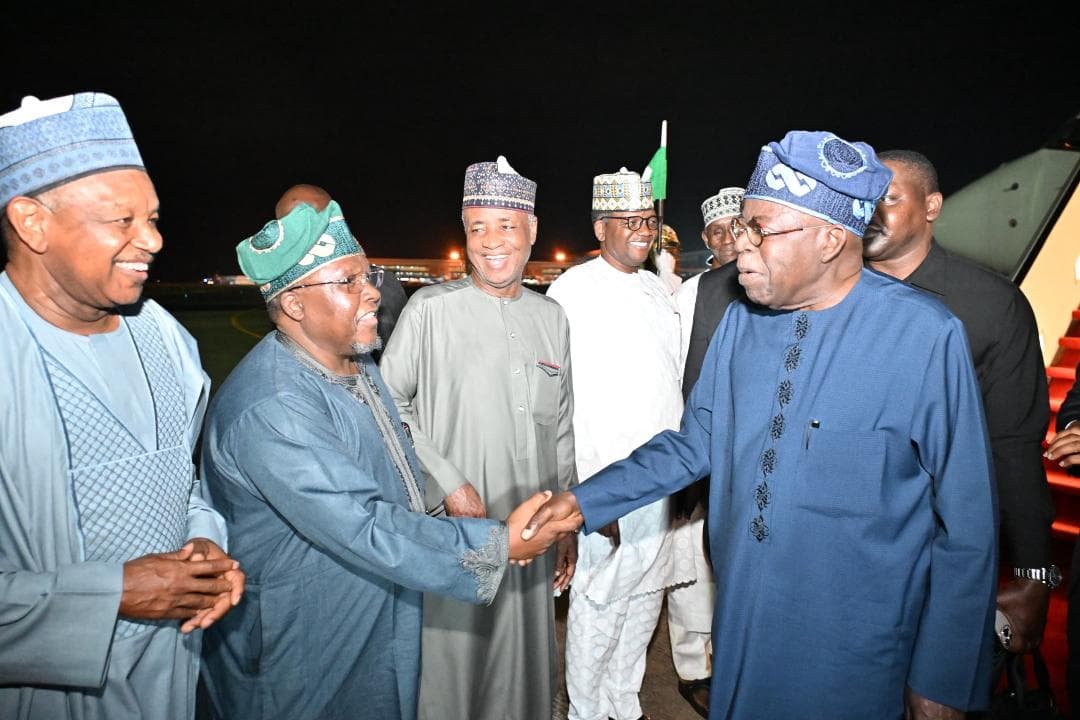 Photo News: Tinubu returns to Abuja after Saint Lucia, Brazil trip